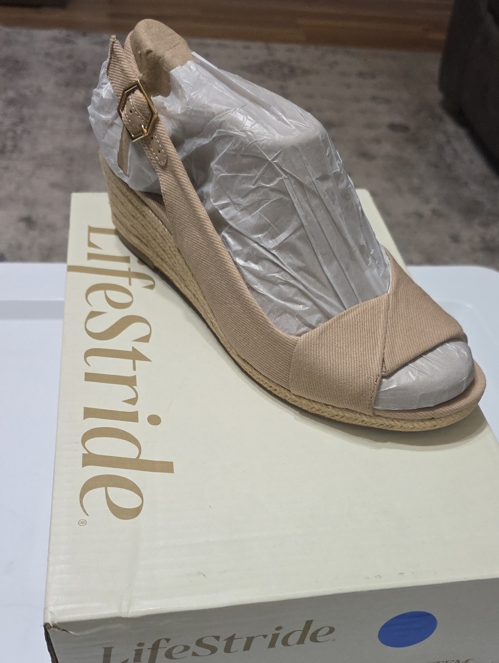 Life Stride Beige Espadrille Wedge Slingback Sandals